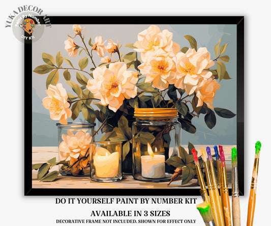 Garden Flowers PAINT by NUMBER Kit Adult, Still Life Floral Art , Rustic Cottage Core Style Beginner Painting DIY Kit , Gift for Mom Sister