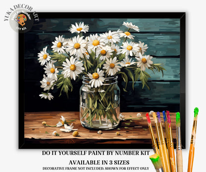 PAINT by NUMBER Kit for Adults White Daisies Flowers Still Life Easy Beginner Acrylic Paint DIY Wall Art Birthday Gift for Mom Girlfriend