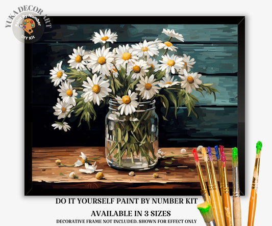 PAINT by NUMBER Kit for Adults White Daisies Flowers Still Life Easy Beginner Acrylic Paint DIY Wall Art Birthday Gift for Mom Girlfriend