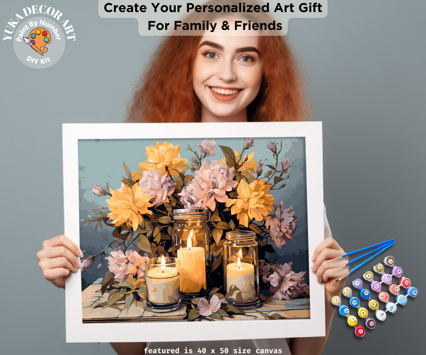 Spring Flowers PAINT by NUMBER Kit Adult, Mason Jar Bouquet Art , Beginner Acrylic Painting DIY Kit , Decor Gift for Best friend Girlfriend