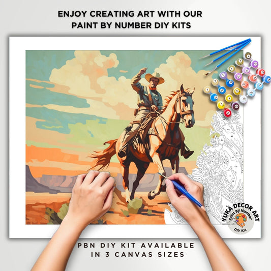 Desert PAINT by NUMBER Kit Adult Cowboy Horse Grand Canyon Vintage Style Art Cabin Decor Easy Beginner Painting DIY Kit Dad Granddad Gift