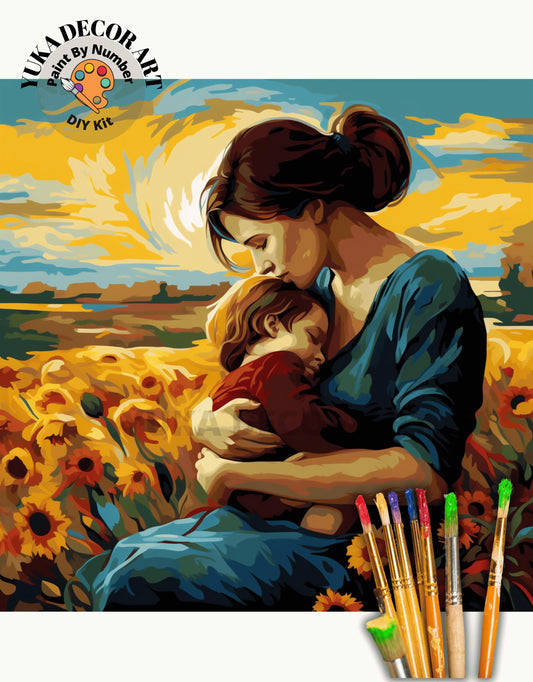 Sunflower PAINT by NUMBER Kit Adult, Woman And Child Portrait Art ,Easy Beginner Acrylic Diy Painting | Gift for Wife Girlfriend Mom Grandma