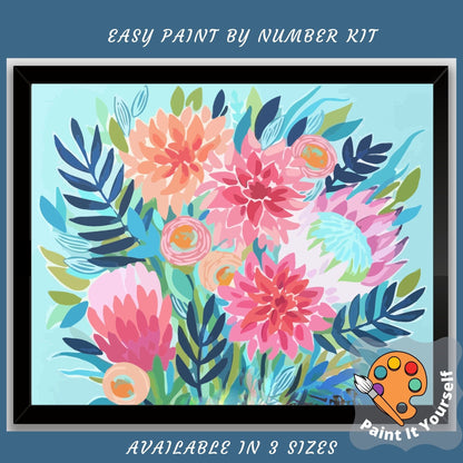 Abstract Flowers PAINT by NUMBER Kit for Adults ,Garden Bouquet Plants,Easy DIY Beginners Acrylic Paint Kit ,Living Bedroom Wall Art Decor