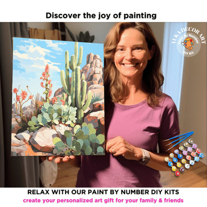 Cactus PAINT by NUMBER Kit Adult SouthWestern Landscape Painting Easy Beginners DIY Painting Kit Housewarming Gift for Mom