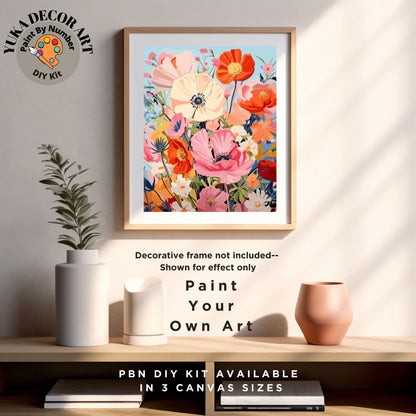 Flowers PAINT by NUMBER Kit for Adults Wildflowers Garden DIY Painting Floral Easy Beginners Hobby Kit Wall Decor Art Gift | Code: FL2309150