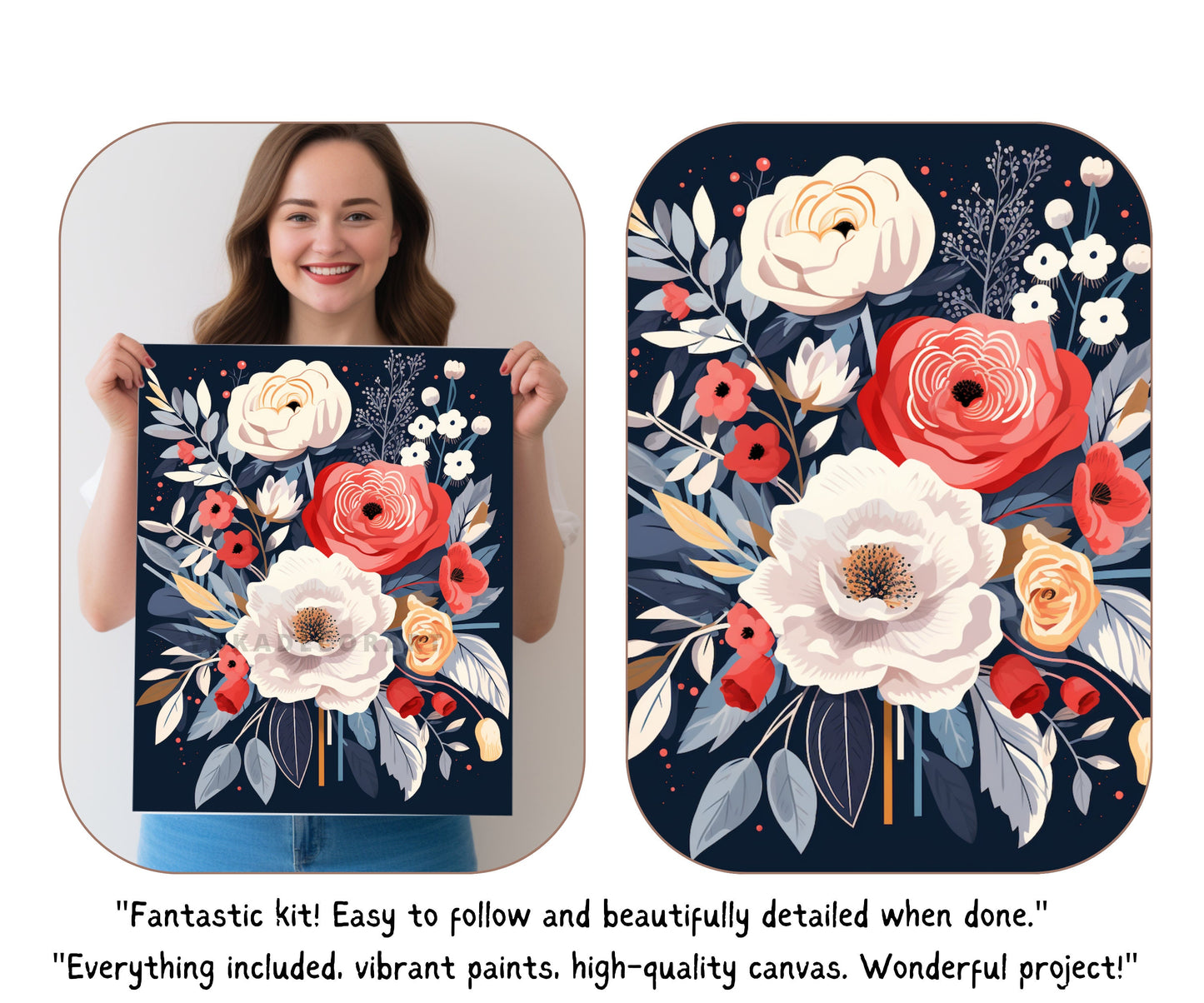 Whimsical flowers PAINT by NUMBER Kit Adults | Set Of 2 | Modern Flowers DIY Painting Easy Beginners Hobby Kit Wall Art Decor Birthday Gift