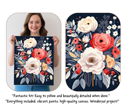 Whimsical flowers PAINT by NUMBER Kit Adults | Set Of 2 | Modern Flowers DIY Painting Easy Beginners Hobby Kit Wall Art Decor Birthday Gift