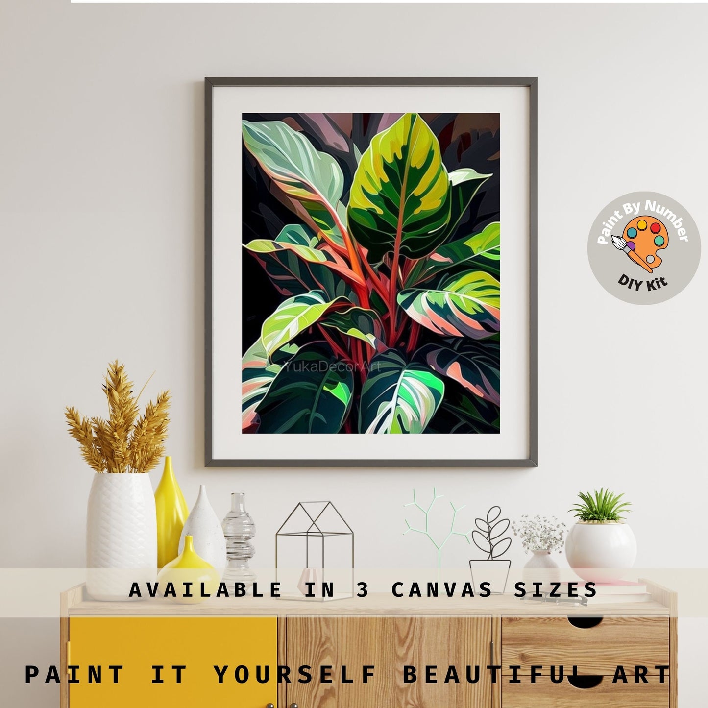 Leaves PAINT by NUMBER Kit for Adults , Garden Foliage Painting,Easy Beginners  Paint DIY Kit ,Living Bedroom Wall Art Decor