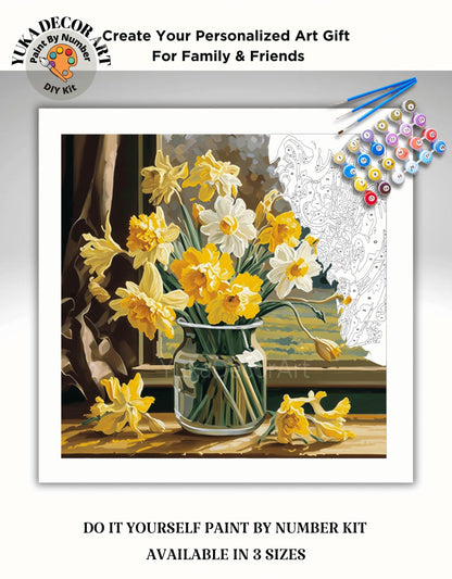 Spring Flowers In Vase PAINT by NUMBER Kit Adults Still Life Vintage Style DIY Painting Easy Beginners Wall Art Housewarming Gift Mom Sister