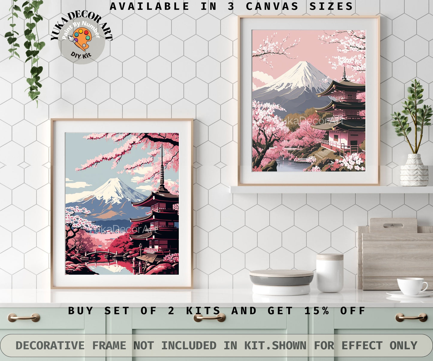 Japan PAINT by NUMBER Kit for Adults  Beginner DIY Art Kit Pink Cherry Blossoms Mount Fuji Acrylic Painting Wall Art Decor