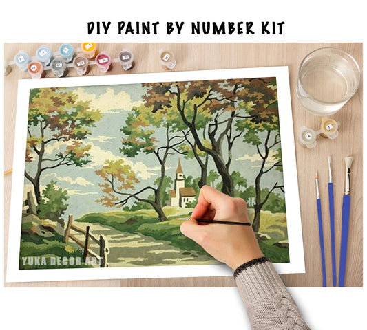 Vintage Inspired PAINT by NUMBER Kit for Adult , DIY Nature Vintage Style Art , Easy Beginner Acrylic Painting Kit,Vintage Decor Gift