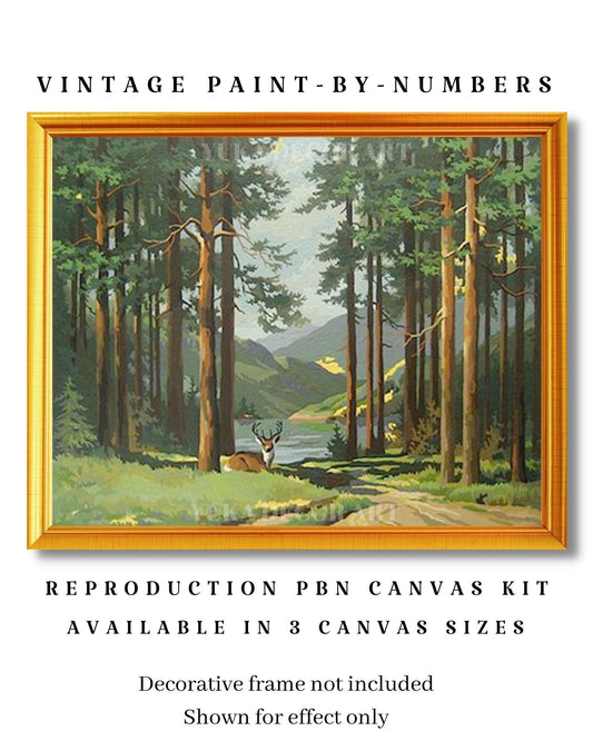 Evergreen Trees PAINT by NUMBER Kit for Adult , Deer In Forest Vintage Style DIY Art , Easy Beginner Acrylic Painting Kit,Vintage Decor Gift