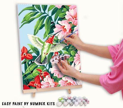 Bird PAINT by NUMBER Kit for Adults ,Garden Flowers ,Easy DIY Beginners Acrylic Paint Kit ,Living Bedroom Wall Art Decor Gift