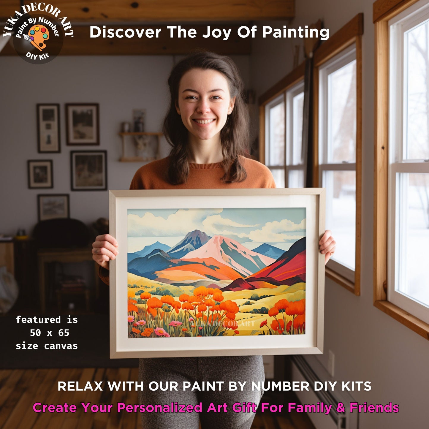 Mountain Landscape Adult PAINT by NUMBER Kit Flowers Valley Easy Beginner Painting DIY Canvas Kit Art Color By Number Set Gift For Mom Dad