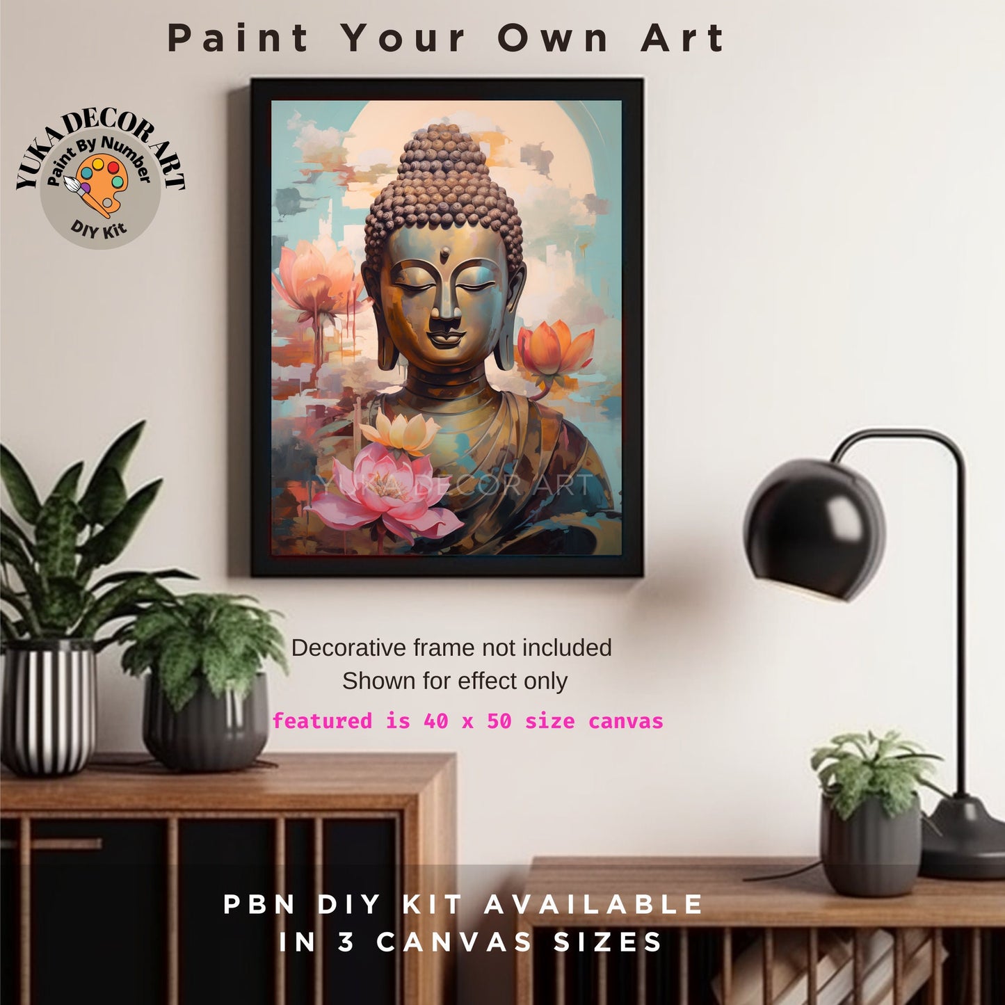 PAINT by NUMBERS Kit For Adults Buddha Pink Lotus Flower DIY Vibrant Acrylic Paint Kit Zen Meditation Zen Studio Wall Art Gift Housewarming