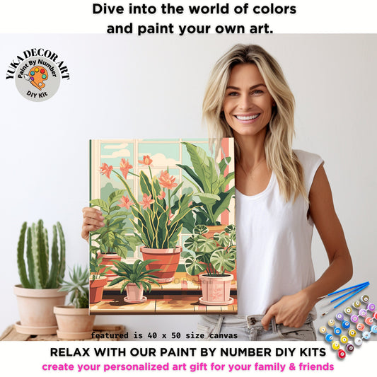 PAINT by NUMBER Kit For Adults Plants Minimalistic Boho Cottage Farmhouse Home Decor DIY Painting Easy Beginners Paint Kit Plant Lover Gift