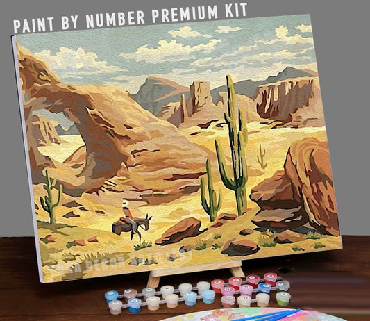 Vintage Inspired PAINT by NUMBER Kit Adult Desert Travelling Cowboy Painting Easy Beginner Acrylic Painting DIY Vintage Style Decor Gift Dad