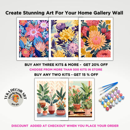 PAINT by NUMBER Kit Adult  Garden Flowers Modern Pink Blue Pastel Wall Art Easy Beginner Acrylic Paint DIY Kit Mom Dad Gift