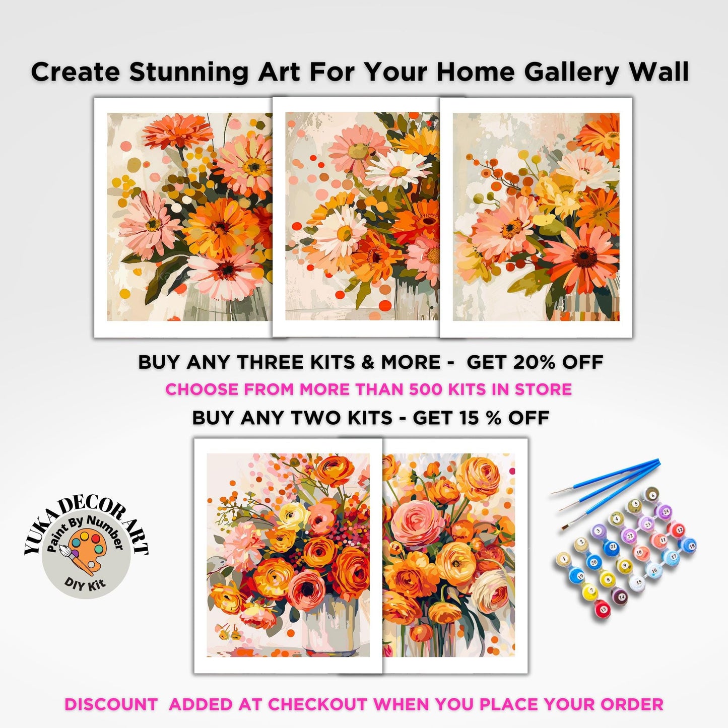 Flowers Paint by Number Kit Adult Peach Orange Floral Painting Easy Beginner Paint Kit Anniversary Gift For Girlfriend Bday Home Decor Gift