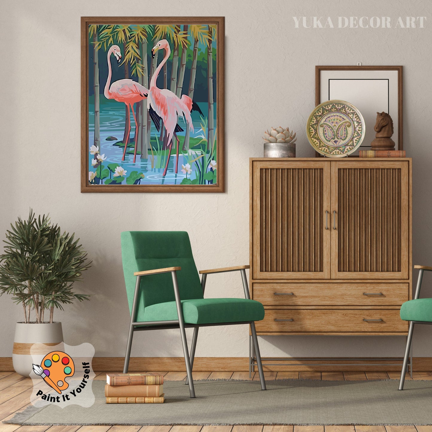 1960's Style Pink Flamingo Vintage PAINT by NUMBER Kit Adult , DIY Paint Kit Birds In Lake  , Easy Beginner Acrylic Painting,Hobby Gift