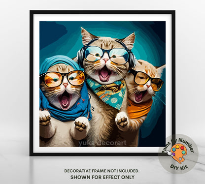 PAINT by NUMBER Kit Adult ,Minimalist Wall Art, Three Funny Cats  , Easy DIY Beginners Acrylic Painting Kit , Nursery Room Decor Gift