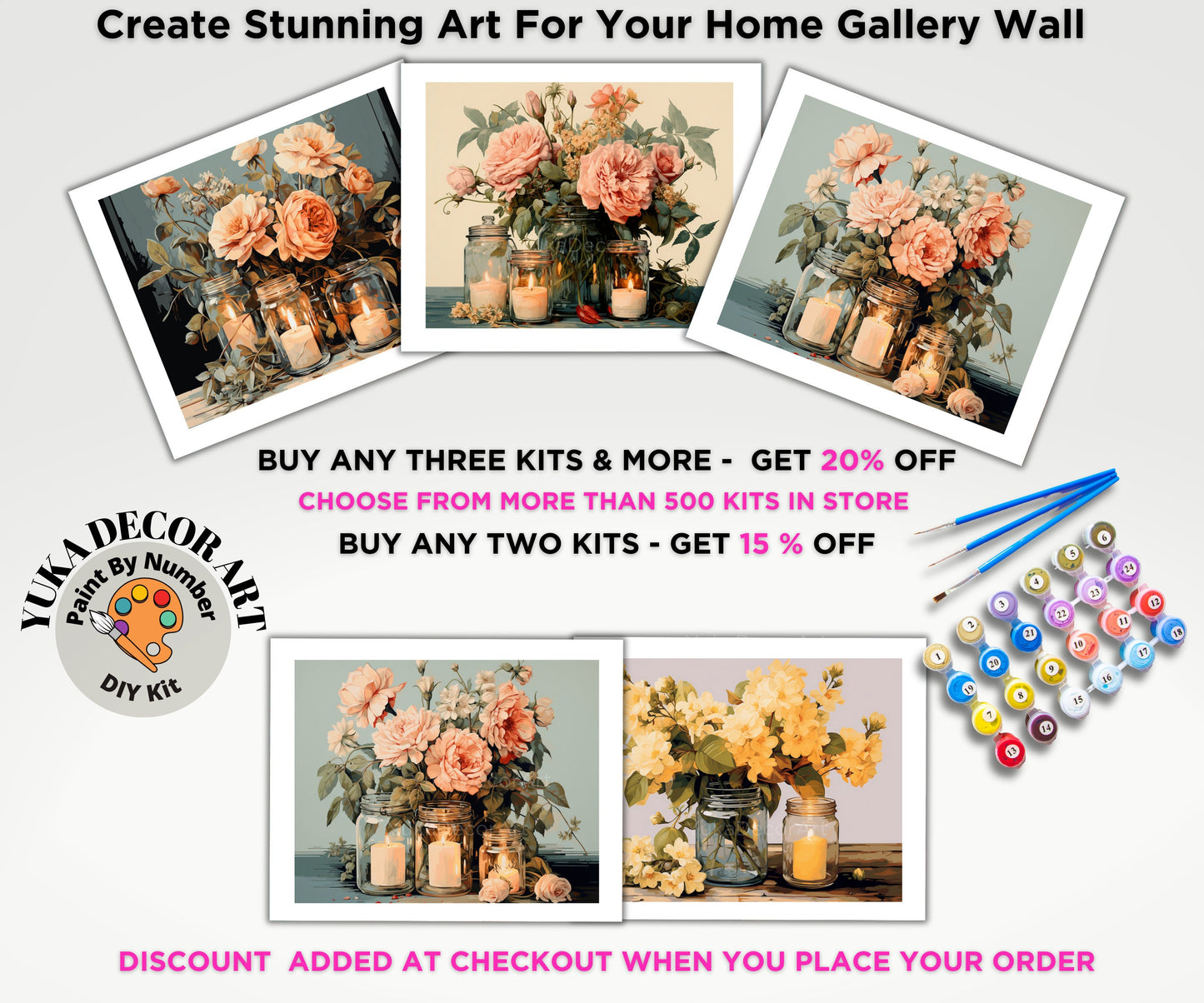 Blossom Flowers PAINT by NUMBER Kit Adult,Mason Jar Bouquet Still Life Painting , Beginner DIY Kit , Mothers Day Gift for Mom Aunt Grandma