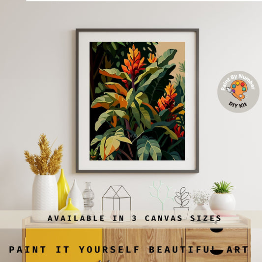 PAINT by NUMBER Kit  Adults ,Tropical Leaves ,Abstract Garden Plants Art ,Easy DIY Beginners Acrylic Paint Kit ,Living Bedroom Wall Art Gift