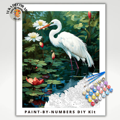 PAINT by NUMBER Kit For Adults White Birds In Lake Lilies Flowers DIY Painting Easy Beginners Paint Kit Garden Lover Gift