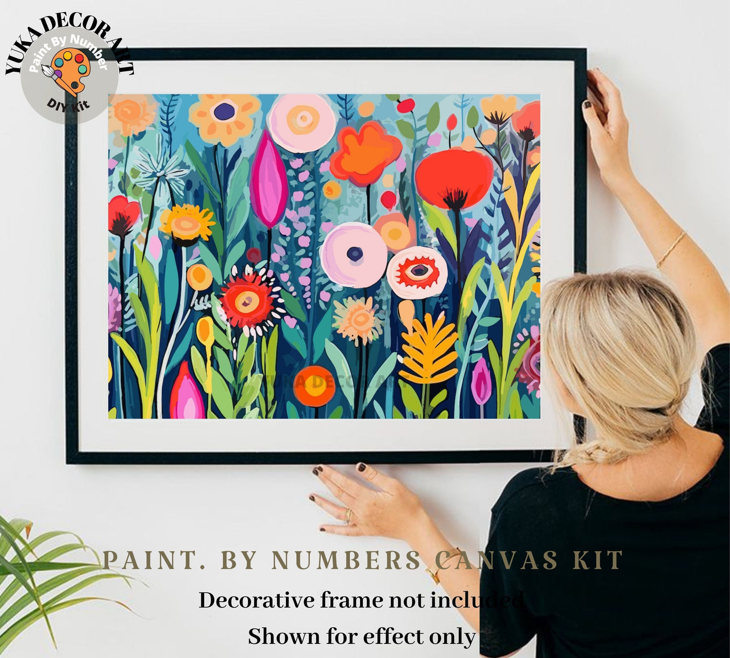 Spring Flowers PAINT by NUMBERS Kit Adults  Modern Boho Whimsical Art Easy Beginner Acrylic Paint DIY Kit Wall Art Gift for Mom Girlfriend