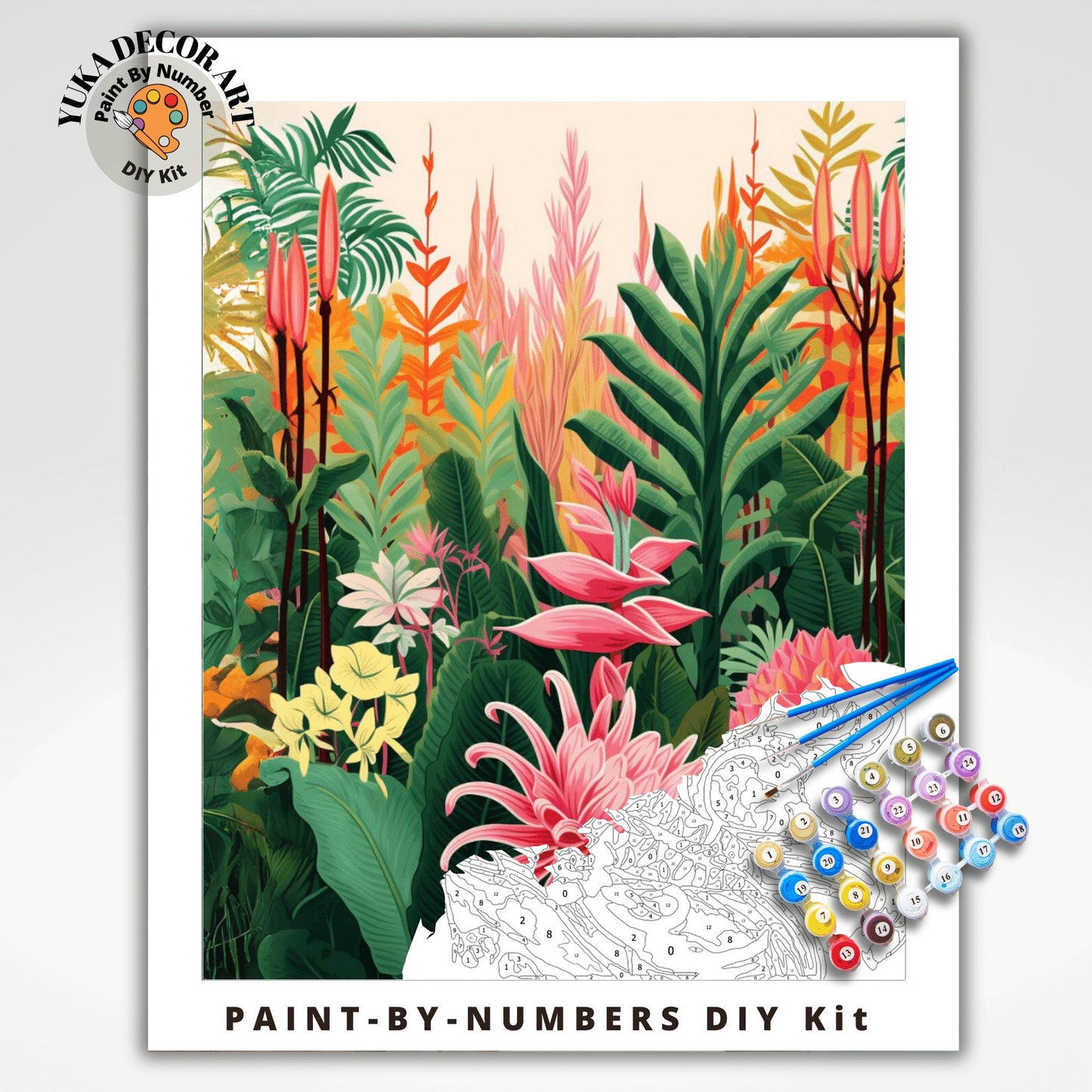 Tropical Forest PAINT by NUMBER Kit Adult Vibrant Leaves Foliage Colors Easy Beginner's Painting DIY Kits Gift for Mom Dad