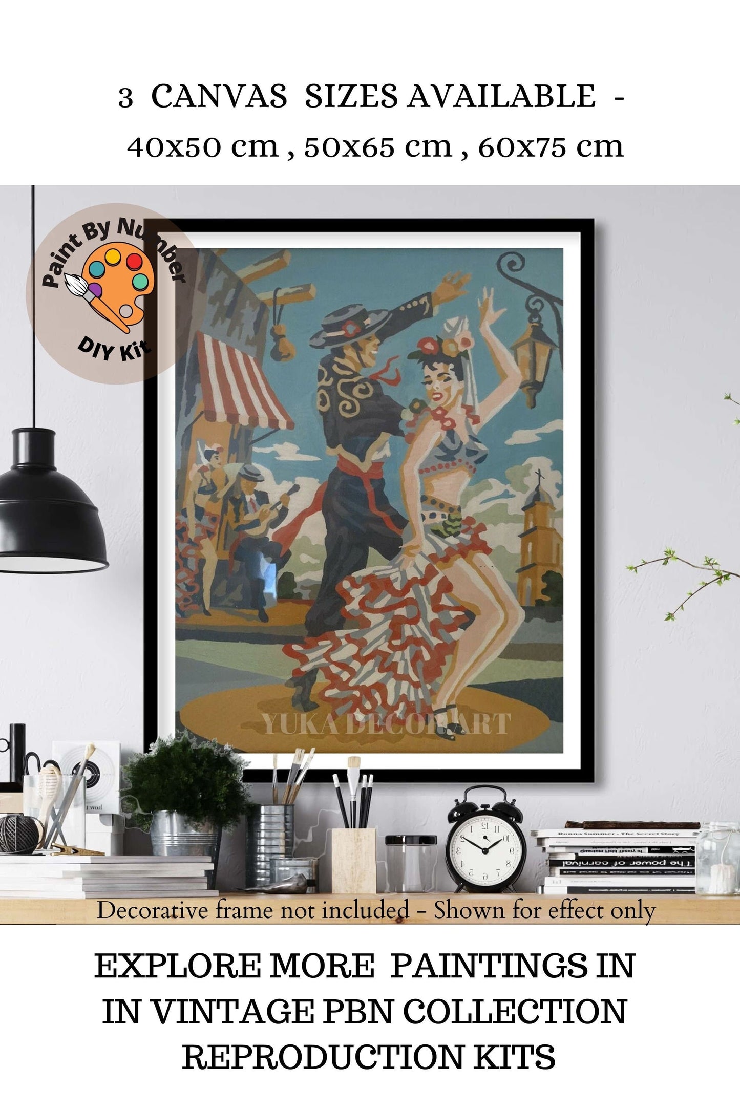 Vintage Paint By Number Set of 2, Flamenco  Dancer Couple, Gift for Mom Grandmom, Vintage Wall Art
