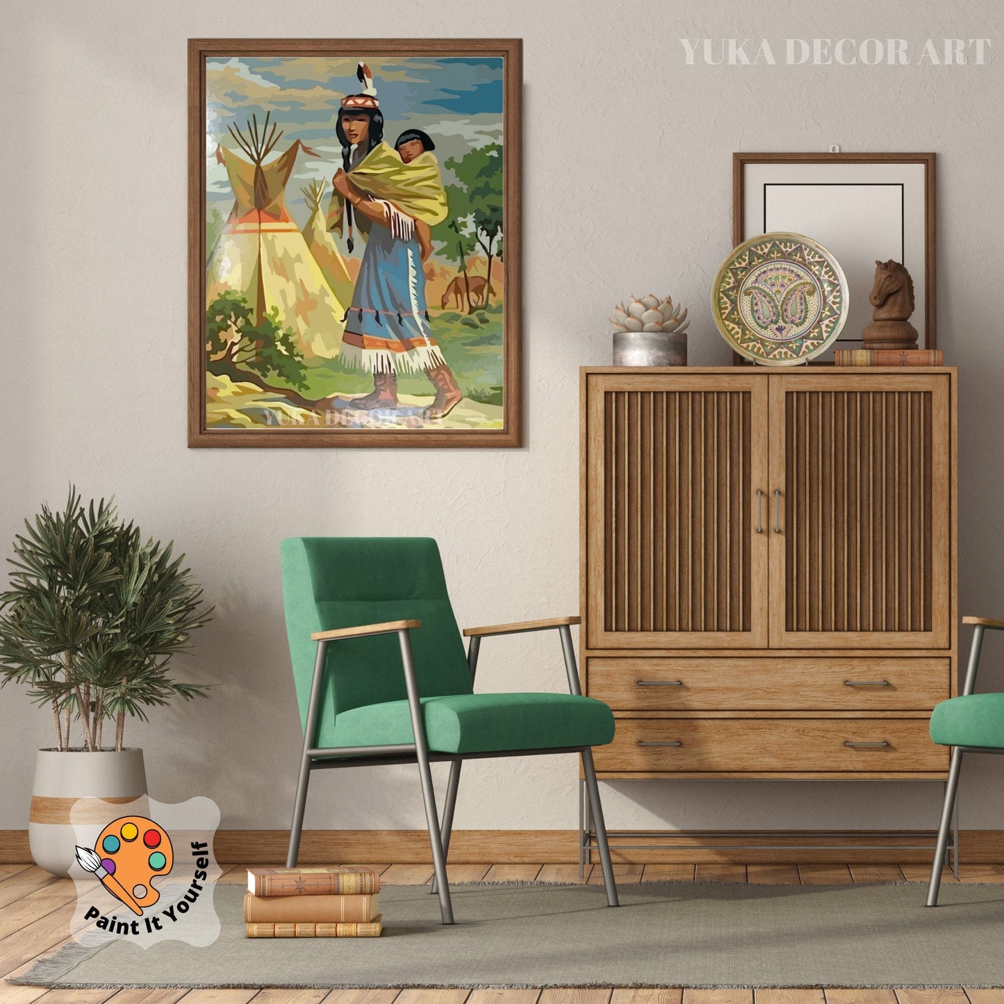 Vintage PAINT by NUMBER DIY Kit for Adult , Native American Vintage Style Art , Easy Acrylic Paint Kit,Wall Art Gift