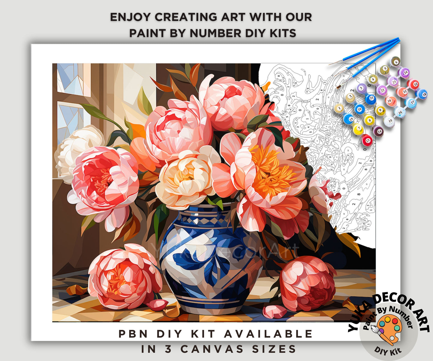 Floral PAINT by NUMBERS Kit Adults Flower Vase Bouquet DIY Painting Easy Beginners Canvas Kit Wall Art Christmas Birthday Gift Girlfriend