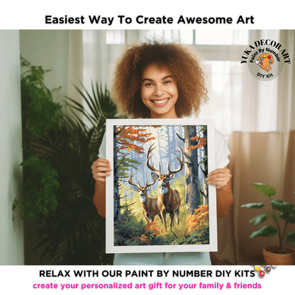 Antlers PAINT by NUMBER Kit DIY Adult Mountain Forest Fall Season Art Easy Beginner Oil Painting Kits Home Decor Christmas Gift For Mom Dad