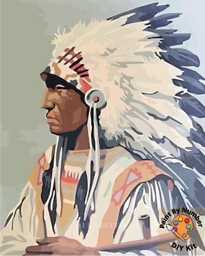 Red Indian PAINT by NUMBER DIY Kit for Adult , Native American Vintage Style Art , Easy Beginner Acrylic Paint Kit,Wall Art Gift