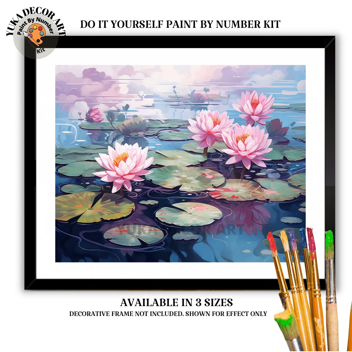 Pink Lilies PAINT by NUMBER Kit Adult Tropical Flowers Plants Pond l Minimalist Art Easy Beginner Painting DIY Kit Gift