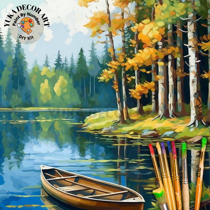 Fall Trees PAINT by NUMBER Kit Adult Painting DIY by Numbers Craft Set Easy Beginners Acrylic Paint Kit Rustic Holiday Cabin Wall Decor Gift