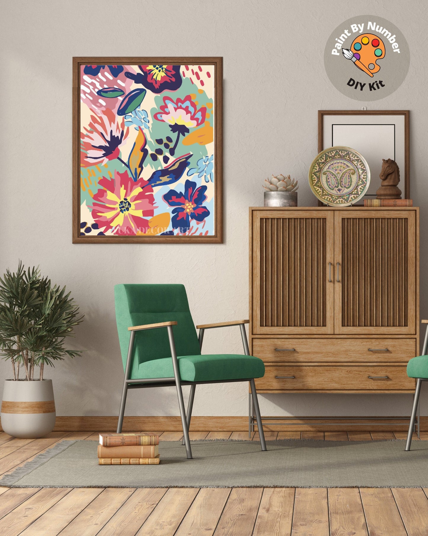 Garden Flower PAINT by NUMBER Kit for Adults ,Abstract  Flowers Art,Easy Beginners Acrylic Paint DIY Kit ,Living Bedroom Wall Art Decor