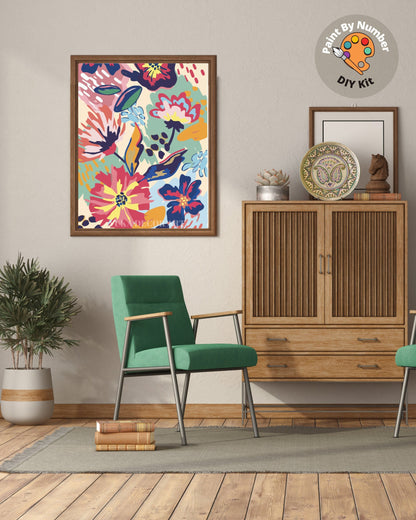 Garden Flower PAINT by NUMBER Kit for Adults ,Abstract  Flowers Art,Easy Beginners Acrylic Paint DIY Kit ,Living Bedroom Wall Art Decor