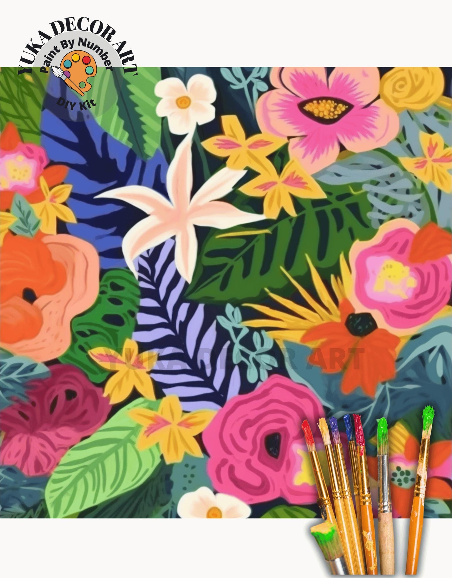 Flowers PAINT by NUMBER Kit for Adults, Contemporary Art Painting Kit, Easy Beginners Acrylic Paint DIY Kit,Mom Birthday Gift, Floral Art