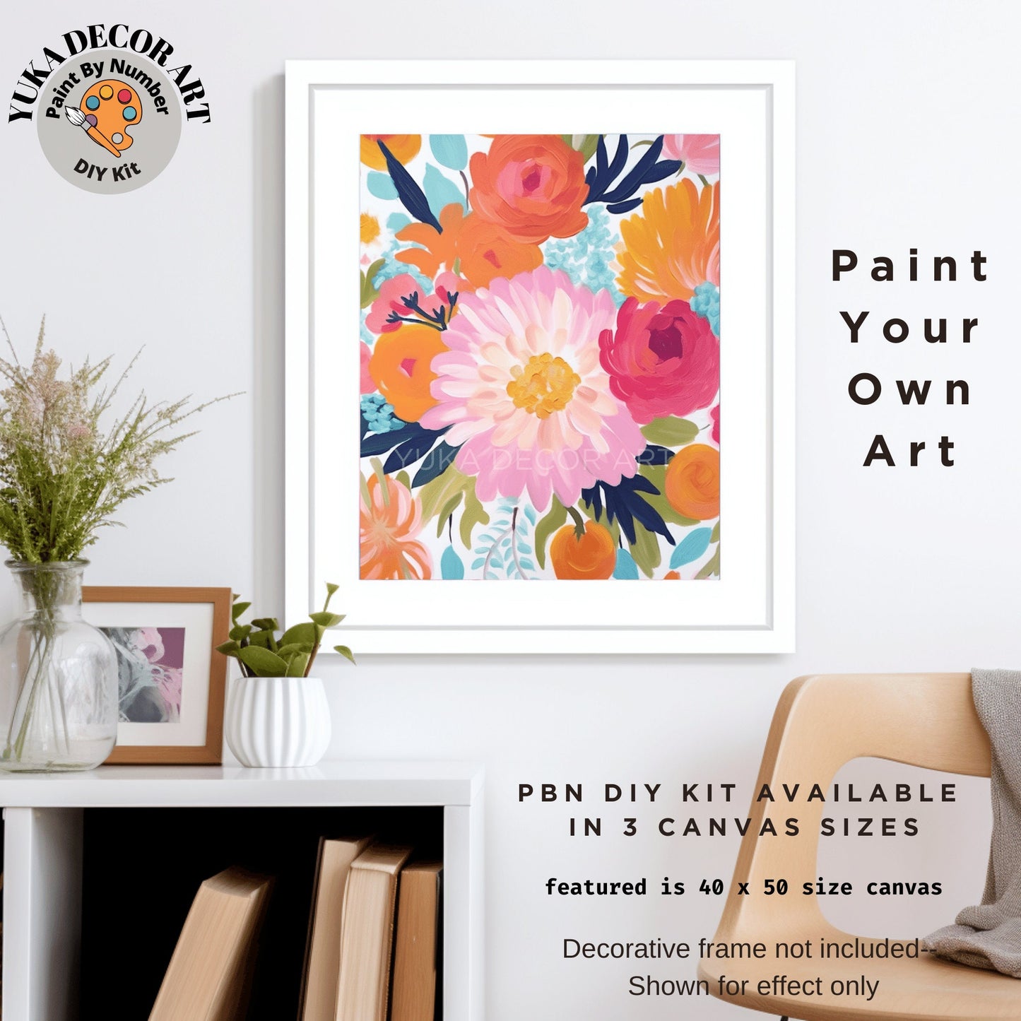 Pastel Pink Flowers PAINT by NUMBERS Kit Adult Floral Garden Art Canvas Easy Beginner DIY Paint Kit Hobby Apartment Decor Gift For Mom Aunt