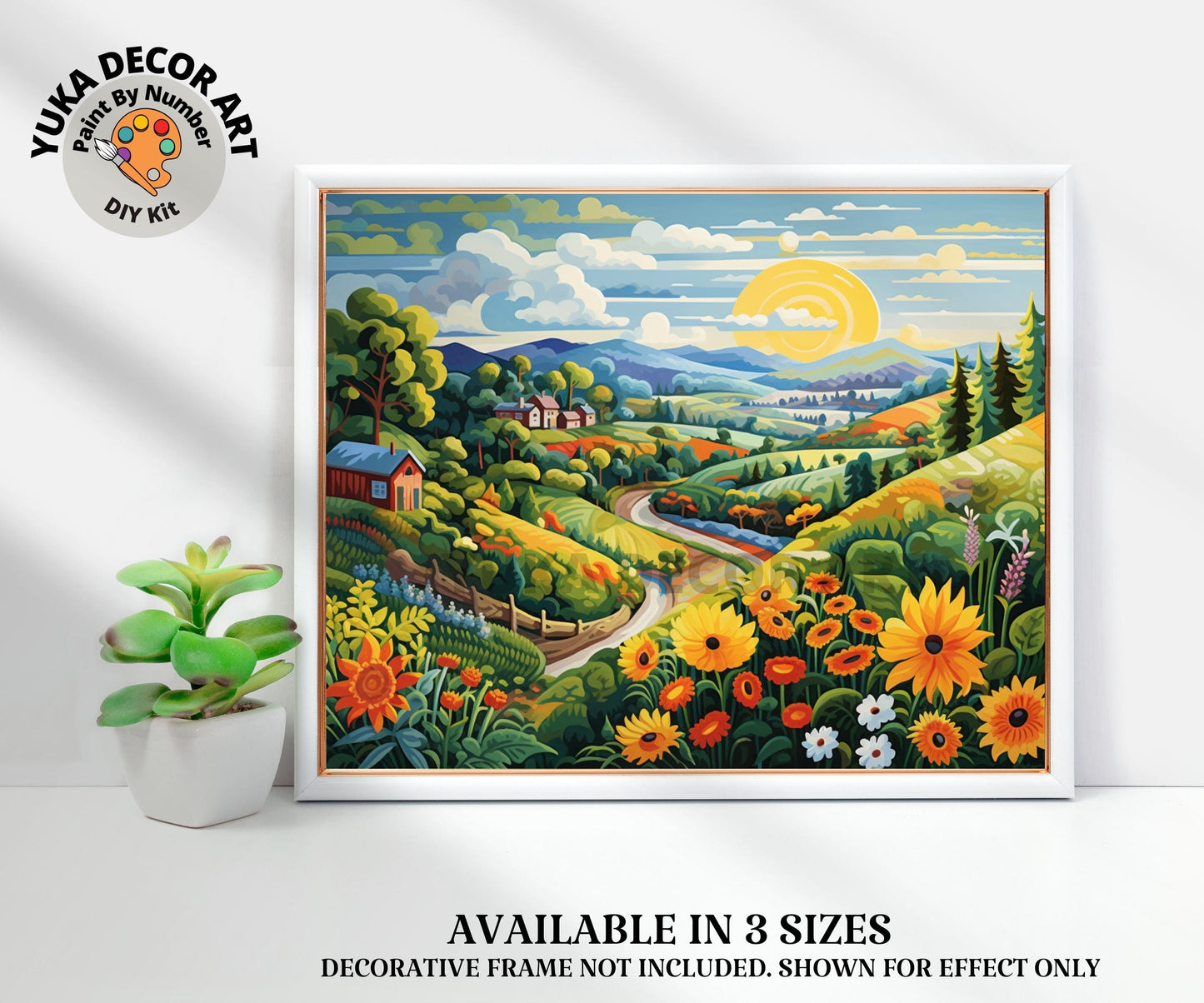 Colorful PAINT by NUMBERS Adult DIY Kit Mountain Valley Sunrise Naive Art Easy Beginner Acrylic Painting Kit Thanksgiving Gift For Mom Dad