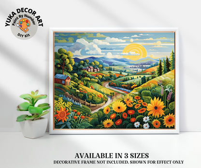 Colorful PAINT by NUMBERS Adult DIY Kit Mountain Valley Sunrise Naive Art Easy Beginner Acrylic Painting Kit Thanksgiving Gift For Mom Dad