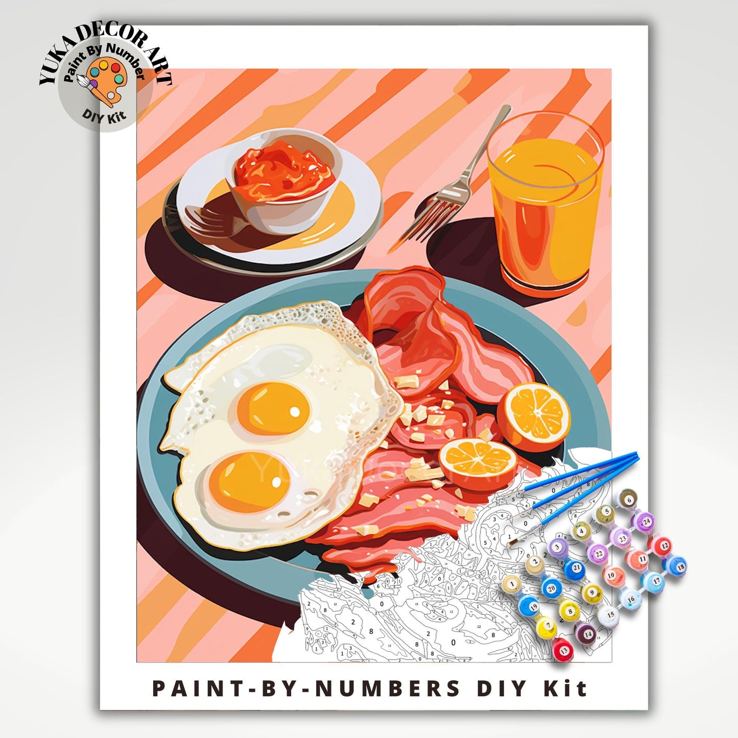 a painting of a plate of breakfast food