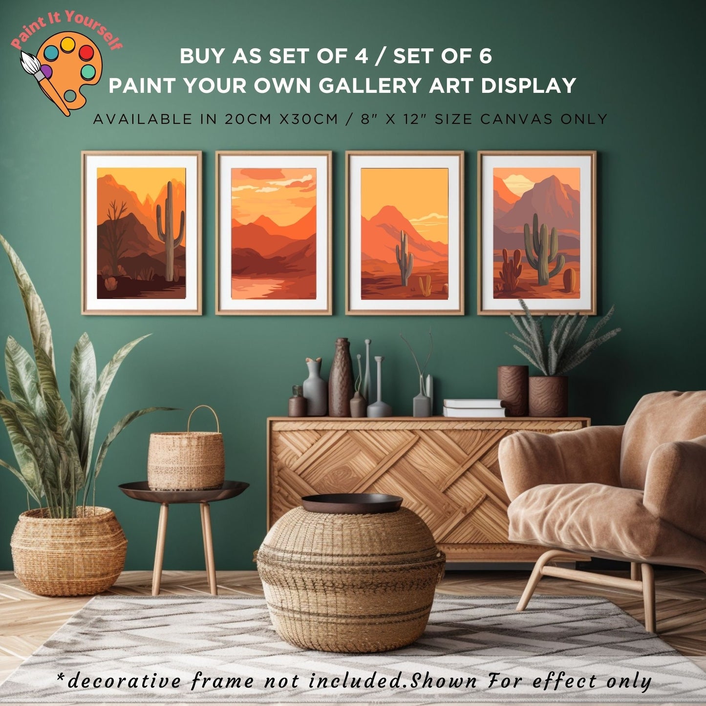 Boho Cactus PAINT by NUMBER Kit Adult, Bundle Set of 2 / 3 / 4 / 6 kits , Rustic Desert Midwest Art  Easy Beginner Acrylic Painting DIY Kit