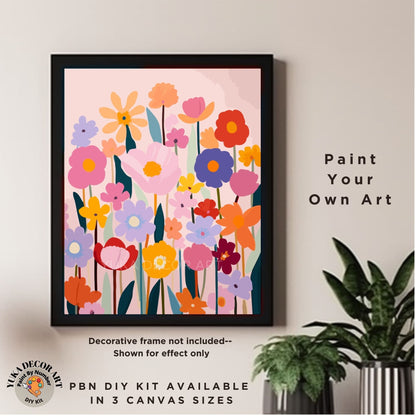 Modern PAINT by NUMBERS Kit Adults Garden Wild Flowers Floral DIY Painting Colorful Easy Beginners Hobby Kit Wall Art Gift