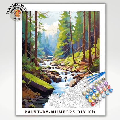 River Stream PAINT by NUMBER Kit for Adult Forest River Landscape Easy Beginner Acrylic Painting DIY Kits Art Custom Canvas Gift For Mom Dad