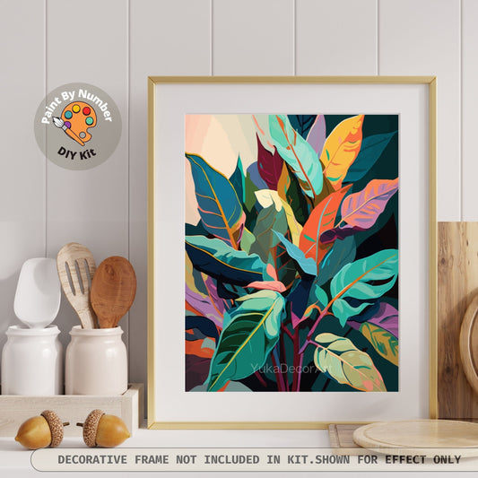 Tropical Leaves PAINT by NUMBER Kit for Adults ,Colorful Foliage Painting,Easy Adult Hobby DIY Kit ,Canvas Wall Art Decor