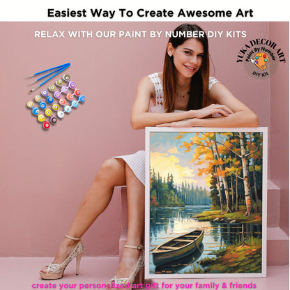 Lake Scenery PAINT by NUMBER Kit Adult Painting DIY by Numbers Craft Set Easy Beginners Acrylic Paint Kit Birthday Gift For Dad Grandfather
