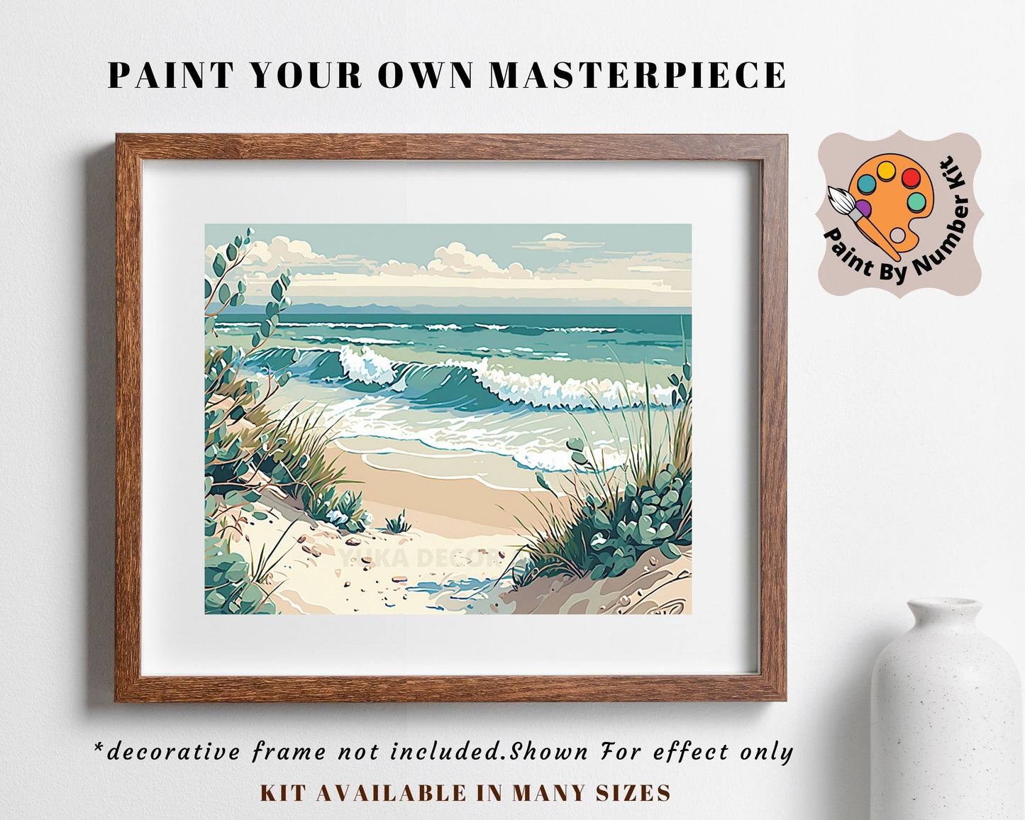 Sand Beach PAINT by NUMBERS Kit for Adult & Kids, Seashore Waves Beach DIY Painting , Easy Beginner Acrylic Painting Kit,Home Decor Gift